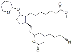 Prost-13-en-1-oic acid, 15-(acetyloxy)-20-cyano-9-(tetrahydro-2H-pyran-2-yl)oxy-, methyl ester, (13E)-(+-)- 结构式
