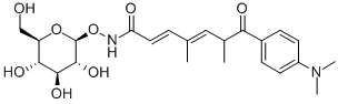 7-[4-(ジメチルアミノ)フェニル]-N-(β-D-グルコピラノシルオキシ)-4,6-ジメチル-7-オキソ-2,4-ヘプタジエナミド 化学構造式