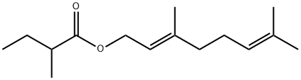 2-メチル酪酸[(E)-3,7-ジメチル-2,6-オクタジエン-1-イル] 化学構造式