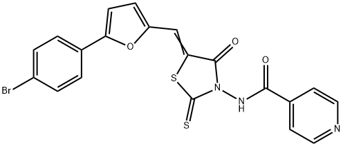 N-[5-[[5-(4-Bromophenyl)-2-furanyl]methylene]-4-oxo-2-thioxothiazolidin-3-yl]-4-pyridinecarboxamide Struktur