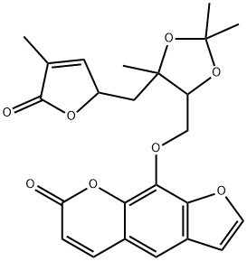 9-[[5-[(2,5-ジヒドロ-4-メチル-5-オキソフラン-2-イル)メチル]-2,2,5-トリメチル-1,3-ジオキソラン-4-イル]メトキシ]-7H-フロ[3,2-g][1]ベンゾピラン-7-オン 化学構造式