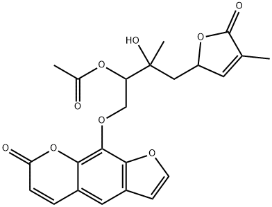 9-[2-(Acetyloxy)-4-(2,5-dihydro-4-methyl-5-oxofuran-2-yl)-3-hydroxy-3-methylbutoxy]-7H-furo[3,2-g][1]benzopyran-7-one Struktur