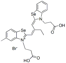 3-(2-carboxyethyl)-2-[2-[[3-(2-carboxyethyl)-(3H)-benzoselenazol-2-ylidene]methyl]but-1-enyl]-5-methylbenzoselenazolium bromide Struktur