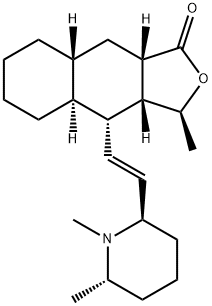 (3S)-3β-メチル-4α-[(E)-2-[(2R,6S)-1,6-ジメチル-2-ピペリジニル]エテニル]-1,3,3aβ,4,4aα,5,6,7,8,8aβ,9,9aβ-ドデカヒドロナフト[2,3-c]フラン-1-オン 化学構造式