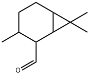 3,7,7-トリメチルビシクロ[4.1.0]ヘプタン-2-カルボアルデヒド 化学構造式