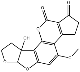 2,3,6a,8,9,9a-ヘキサヒドロ-9a-ヒドロキシ-4-メトキシシクロペンタ[c]フロ[3',2':4,5]フロ[2,3-h][1]ベンゾピラン-1,11-ジオン 化学構造式