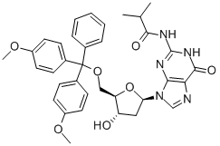 N2-イソブチリル-5'-O-(4,4'-ジメトキシトリチル)-2'-デオキシグアノシン 化学構造式