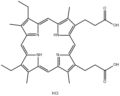 7,12-ジエチル-3,8,13,17-テトラメチル-21H,23H-ポルフィリン-2,18-ジプロパン酸·2塩酸塩 化学構造式