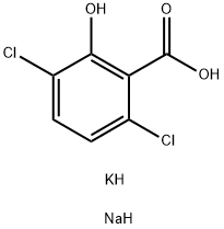 3,6-ジクロロ-2-ヒドロキシ安息香酸・カリウム・ナトリウム 化学構造式