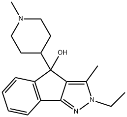 2,4-ジヒドロ-2-エチル-3-メチル-4-(1-メチル-4-ピペリジル)インデノ[1,2-c]ピラゾール-4-オール 化学構造式