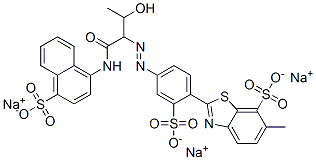 trisodium 2-[4-[[2-hydroxy-1-[[(4-sulphonato-1-naphthyl)amino]carbonyl]propyl]azo]sulphonatophenyl]-6-methylbenzothiazole-7-sulphonate Struktur
