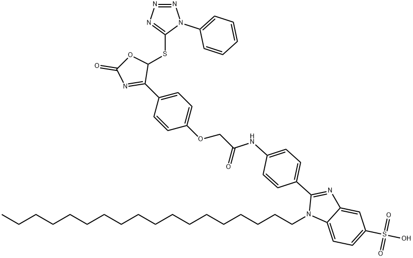 2-[4-[[[4-[2,5-dihydro-2-oxo-5-[(1-phenyl-1H-tetrazol-5-yl)thio]-4-oxazolyl]phenoxy]acetyl]amino]phenyl]-1-octadecyl-1H-benzimidazole-5-sulphonic acid Struktur
