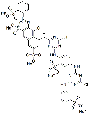 2,7-Naphthalenedisulfonic acid, 5-[[4-chloro-6-[[4-[[4-chloro-6-[(3-sulfophenyl)amino]-1,3,5-triazin-2-yl]amino]-2-sulfophenyl]amino]-1,3,5-triazin-2-yl]amino]-4-hydroxy-3-[(2-sulfophenyl)azo]-, pentasodium salt Structure