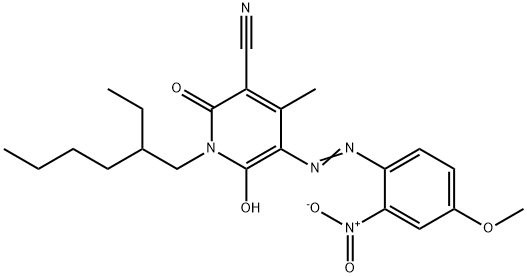 1-(2-エチルヘキシル)-1,2-ジヒドロ-6-ヒドロキシ-5-[(4-メトキシ-2-ニトロフェニル)アゾ]-4-メチル-2-オキソピリジン-3-カルボニトリル 化学構造式