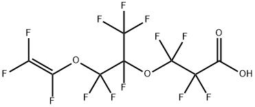 3-[1-[ジフルオロ[(トリフルオロエテニル)オキシ]メチル]-1,2,2,2-テトラフルオロエトキシ]-2,2,3,3-テトラフルオロプロパン酸 化学構造式