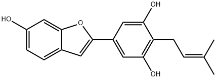2-[3,5-ジヒドロキシ-4-(3-メチル-2-ブテニル)フェニル]-6-ヒドロキシベンゾフラン 化学構造式