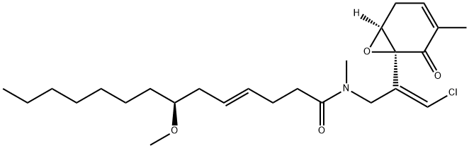 N-[2-Chloro-3-(3-methyl-2-oxo-7-oxabicyclo[4.1.0]hept-3-en-1-yl)-2-propenyl]-7-methoxy-N-methyl-4-tetradecenamide Struktur