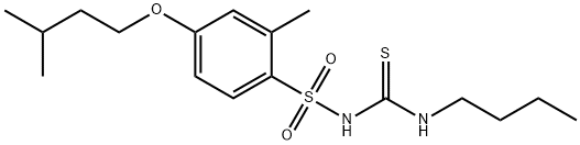N-((Butylamino)thioxomethyl)-2-methyl-4-(3-methylbutoxy)benzenesulfona mide Struktur