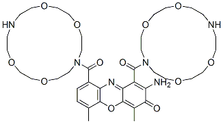 7,7'-[(2-アミノ-4,6-ジメチル-3-オキソ-3H-フェノキサジン-1,9-ジイル)ジカルボニル]ビス(1,4,10,13-テトラオキサ-7,16-ジアザシクロオクタデカン) 化学構造式