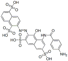2-[[8-[(4-アミノベンゾイル)アミノ]-1-ヒドロキシ-3,6-ジスルホ-2-ナフタレニル]アゾ]-1,5-ナフタレンジスルホン酸 化学構造式