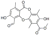3,8-Dihydroxy-4-formyl-1,6,9-trimethyl-11-oxo-11H-dibenzo[b,e][1,4]dioxepin-7-carboxylic acid methyl ester Struktur