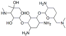2-[4,6-diamino-3-[3-amino-6-(dimethylaminomethyl)oxan-2-yl]oxy-2-hydro xy-cyclohexyl]oxy-5-methyl-4-methylamino-oxane-3,5-diol Struktur