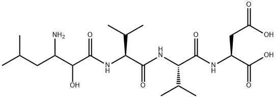 N-(3-アミノ-2-ヒドロキシ-5-メチルヘキサノイル)-L-Val-L-Val-L-Asp-OH 化学構造式