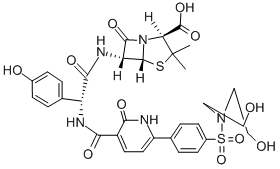 6α-[[(R)-2-[[6-[4-[ビス(2-ヒドロキシエチル)スルファモイル]フェニル]-1,2-ジヒドロ-2-オキソピリジン-3-イル]カルボニルアミノ]-2-(4-ヒドロキシフェニル)アセチル]アミノ]ペニシラン酸 化学構造式