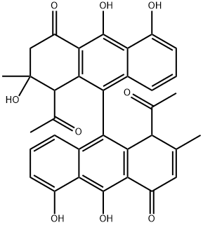 1,1'-Diacetyl-2,3-dihydro-2,5,5',10,10'-pentahydroxy-2,2'-dimethyl[9,9'-bianthracene]-4,4'(1H,1'H)-dione Struktur