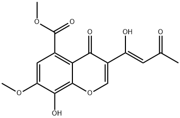 8-Hydroxy-3-(1-hydroxy-3-oxo-1-butenyl)-7-methoxy-4-oxo-4H-1-benzopyran-5-carboxylic acid methyl ester Structure