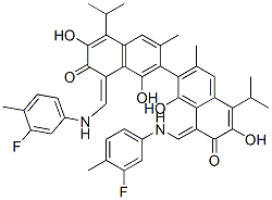 1-[[(3-fluoro-4-methyl-phenyl)amino]methylidene]-7-[8-[[(3-fluoro-4-me thyl-phenyl)amino]methylidene]-1,6-dihydroxy-3-methyl-7-oxo-5-propan-2 -yl-naphthalen-2-yl]-3,8-dihydroxy-6-methyl-4-propan-2-yl-naphthalen-2 -one 结构式