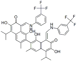 7-[1,6-dihydroxy-3-methyl-7-oxo-5-propan-2-yl-8-[[[3-(trifluoromethyl) phenyl]amino]methylidene]naphthalen-2-yl]-3,8-dihydroxy-6-methyl-4-pro pan-2-yl-1-[[[3-(trifluoromethyl)phenyl]amino]methylidene]naphthalen-2 -one Structure