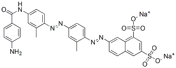 7-[[4-[[4-[(4-Aminobenzoyl)amino]-2-methylphenyl]azo]-2-methylphenyl]azo]-1,3-naphthalenedisulfonic acid disodium salt 结构式
