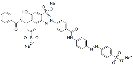 2,7-Naphthalenedisulfonic acid, 5-(benzoylamino)-4-hydroxy-1-[[4-[[[4- [(4-sulfophenyl)azo]phenyl]amino]carbonyl]phenyl]azo]-, trisodium salt 结构式