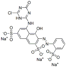 trisodium 5-[(6-chloro-1,4-dihydro-4-oxo-1,3,5-triazin-2-yl)amino]-4-hydroxy-3-[(2-sulphonatophenyl)azo]naphthalene-2,7-disulphonate Struktur