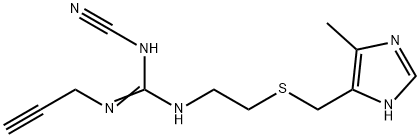 2-シアノ-1-[2-[[(5-メチル-1H-イミダゾール-4-イル)メチル]チオ]エチル]-3-(2-プロピニル)グアニジン 化学構造式
