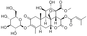13,20-エポキシ-3-(β-D-グルコピラノシルオキシ)-11β,12α-ジヒドロキシ-15β-[(3-メチル-1-オキソ-2-ブテニル)オキシ]-2,16-ジオキソピクラサ-3-エン-21-酸メチル 化学構造式
