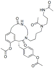 N-(3-アセチルアミノプロピル)-N-[4-[(2R)-15-アセチルオキシ-2-[(4-アセチルオキシフェニル)メチル]-3,9-ジオキソ-4,8-ジアザビシクロ[10.3.1]ヘキサデカ-1(16),12,14-トリエン-4-イル]ブチル]アセトアミド 化学構造式