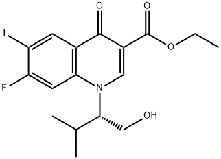 (S)-ethyl 7-fluoro-1-(1-hydroxy-3-Methylbutan-2-yl)-6-iodo-4-oxo-1,4-dihydroquinoline-3-carboxylate 化学構造式