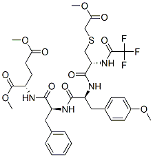 N-[N-[N-[S-(2-メトキシ-2-オキソエチル)-N-(トリフルオロアセチル)-L-システイニル]-O-メチル-L-チロシル]-L-フェニルアラニル]-L-グルタミン酸ジメチル 化学構造式