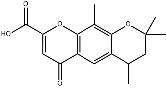 3,4-ジヒドロ-2,2,4,10-テトラメチル-6-オキソ-2H,6H-ベンゾ[1,2-b:5,4-b']ジピラン-8-カルボン酸 化学構造式