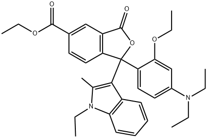 1-[4-(ジエチルアミノ)-2-エトキシフェニル]-1-(1-エチル-2-メチル-1H-インドール-3-イル)-1,3-ジヒドロ-3-オキソ-5-イソベンゾフランカルボン酸エチル 化学構造式