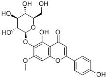 4',5-ジヒドロキシ-7-メトキシ-6-β-D-グルコピラノシルフラボン 化学構造式