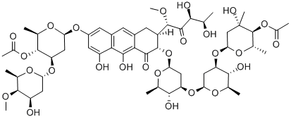 3'''-O-(4-O-アセチル-3-C-メチル-2,6-ジデオキシ-α-L-arabino-ヘキソピラノシル)オリボマイシンD 化学構造式