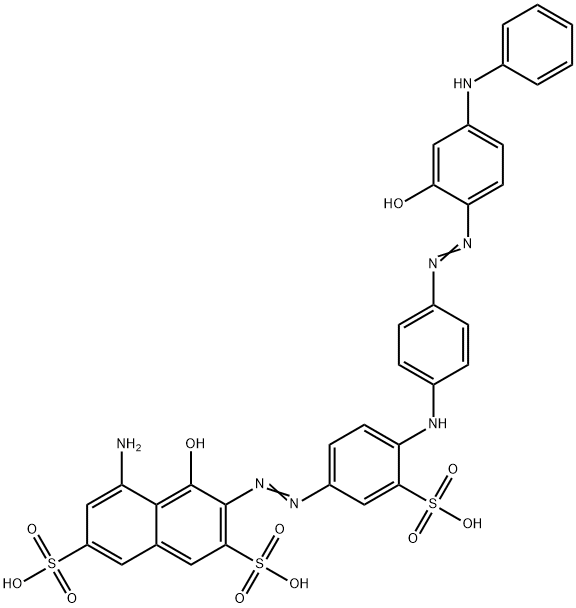5-アミノ-4-ヒドロキシ-3-[[4-[[4-[[2-ヒドロキシ-4-(フェニルアミノ)フェニル]アゾ]フェニル]アミノ]-3-スルホフェニル]アゾ]-2,7-ナフタレンジスルホン酸 化学構造式