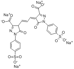 4-[3-[[3-(ソジオオキシカルボニル)-5-ヒドロキシ-1-[4-(ソジオスルホ)フェニル]-1H-ピラゾール]-4-イル]-2-プロペニリデン]-4,5-ジヒドロ-5-オキソ-1-(4-ソジオスルホフェニル)-1H-ピラゾール-3-カルボン酸ナトリウム 化学構造式