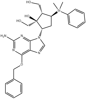 [(1S,2S,3S,5S)-5-[2-氨基-6-(苄氧基)-9H-嘌呤-6-基]-3-(二甲基苯基硅烷基)-1-羟基环戊烷]-1,2-二甲醇,701278-05-9,结构式