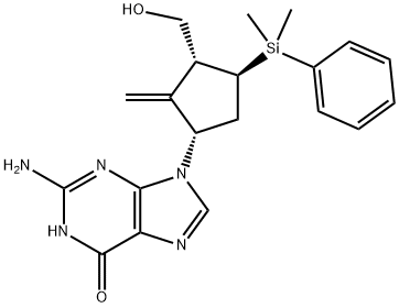 2-Amino-9-[(1S,3R,4S)-4-(dimethylphenylsilyl)-3-(hydroxymethyl)-2-methylenecyclopentyl]-1,9-dihydro-6H-purin-6-one Structure