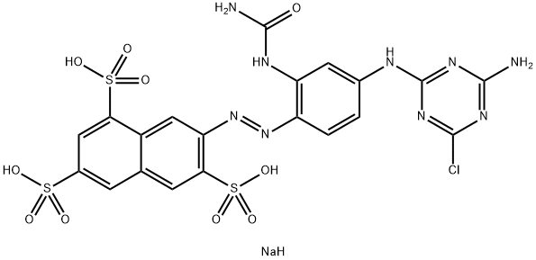 trisodium 7-[[2-[(aminocarbonyl)amino]-4-[(4-amino-6-chloro-1,3,5-triazin-2-yl)amino]phenyl]azo]naphthalene-1,3,5-trisulphonate Struktur