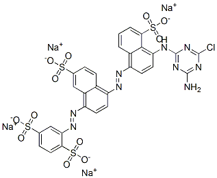 tetrasodium 2-[[4-[[4-[(4-amino-6-chloro-1,3,5-triazin-2-yl)amino]-5-sulphonato-1-naphthyl]azo]-7-sulphonato-1-naphthyl]azo]benzene-1,4-disulphonate Structure